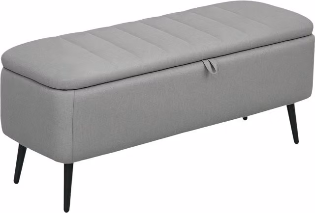 HOMCOM Linen-Look Storage Ottoman in Grey, W: 92 cm, D: 31 cm, H: 31 cm – 1