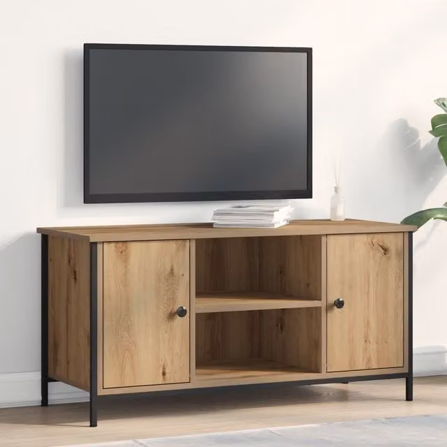 Berkfield Home Artisan Oak TV Cabinet in Brown with Steel Accents, W/D/H: 100 x 40 x 50 cm
