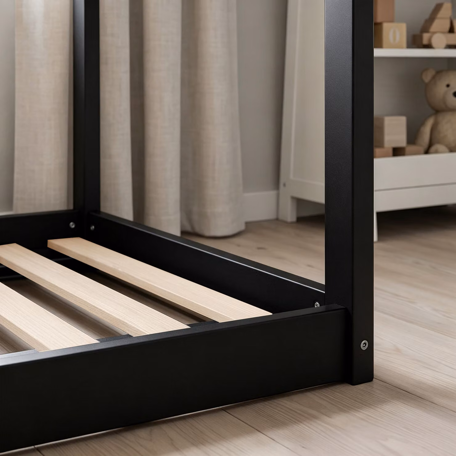 HOMCOM Scandinavian Style Solid Wood Single Bed Frame in Black, W/D: 90 x 190 cm – 6