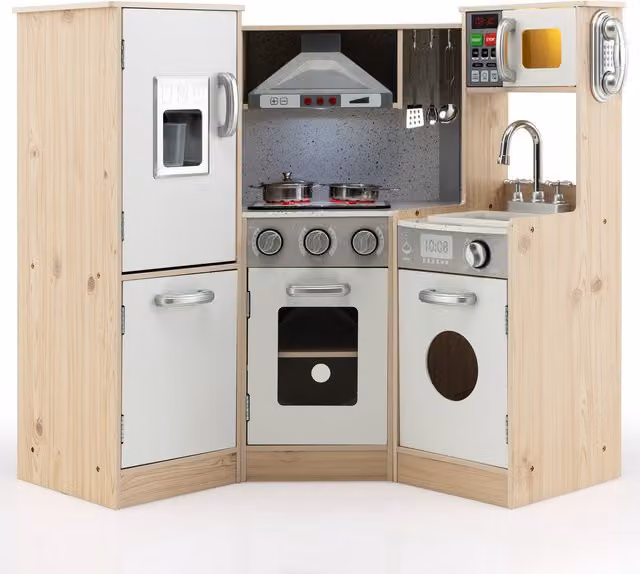 COSTWAY White Wooden Dollhouse Kitchen Playset