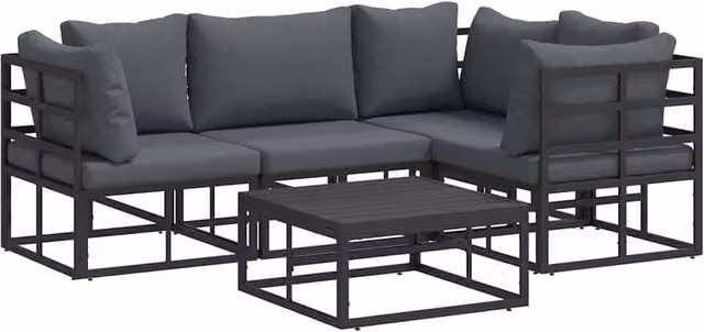 Berkfield Home 5 Piece L-Shape Garden Sofa Set in Black with Powder Coated Aluminium Frame and Upholstered Cushions, W/D/H: 70 x 70 x 32 cm – 1