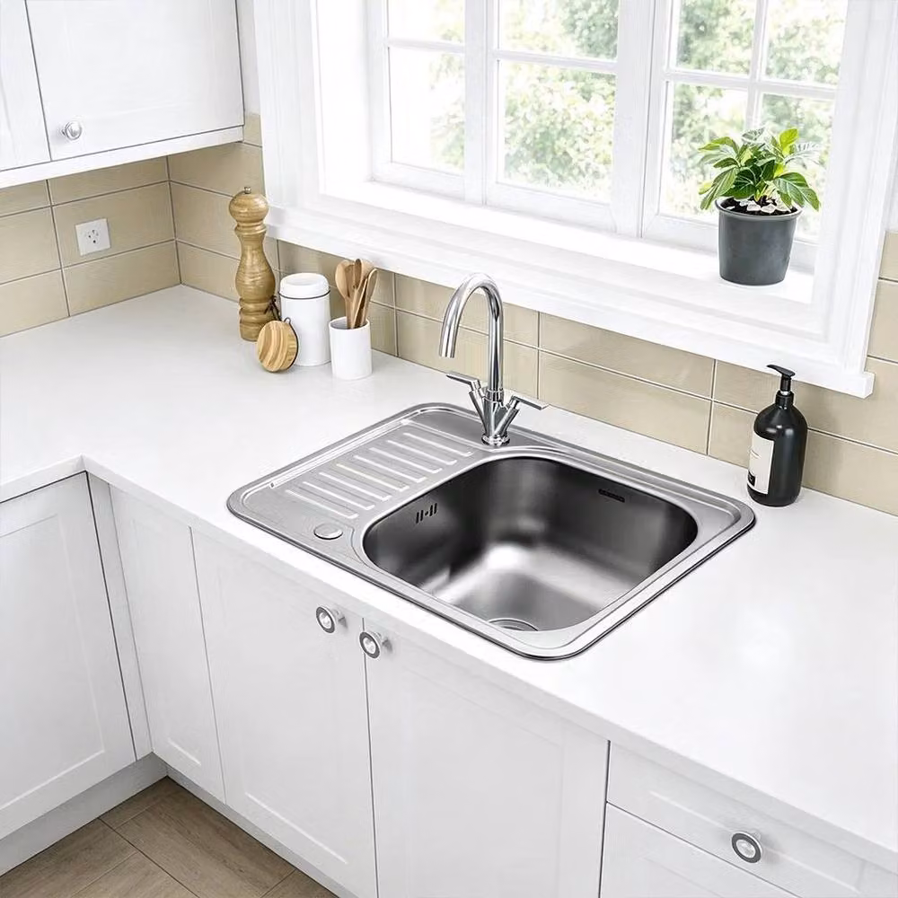 NESTLUNE Single Bowl Stainless Steel Inset Kitchen Sink, Silver, W: 100 cm, D: 52 cm – 2