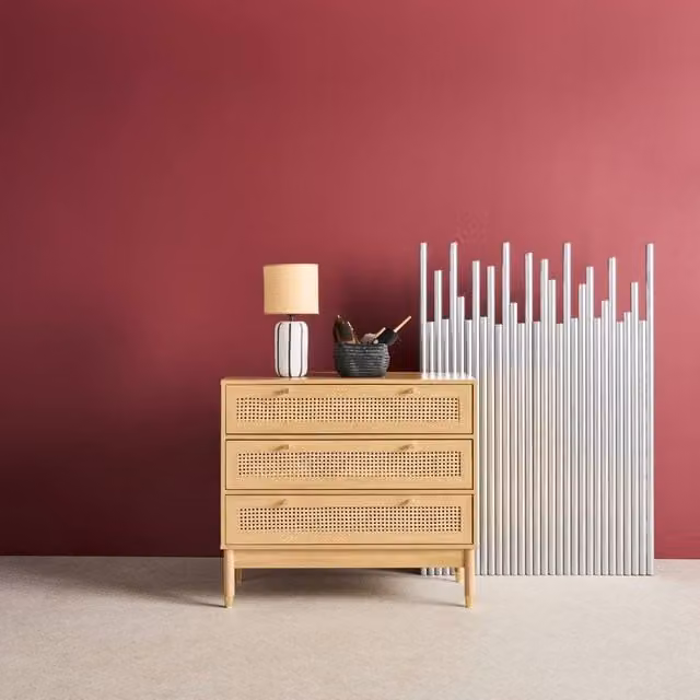 sweeek Boho Wood and Rattan 3-Drawer Chest in Brown and Gold – 1