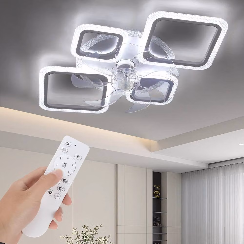 EONLION Modern White Ceiling Fan with Dimmable LED Light and Remote Control – 3