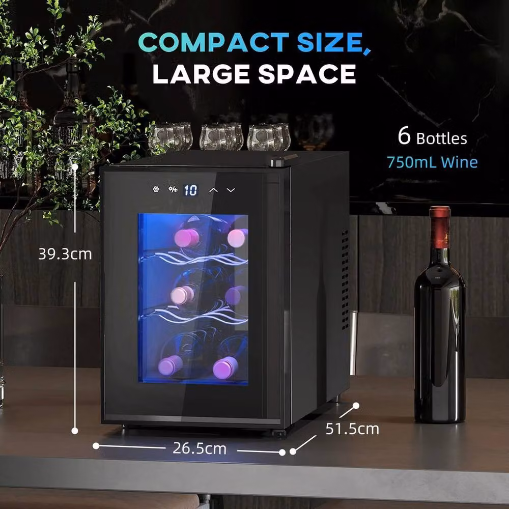 PAWNORA Mini Countertop Wine Fridge with Glass Door, 6 Bottle Capacity, Black – 2