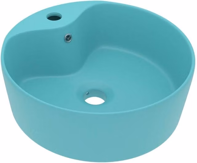 Berkfield Home Luxury Ceramic Round Countertop Wash Basin with Overflow in Matt Light Green, W: 36 cm, D: 36 cm, H: 13 cm