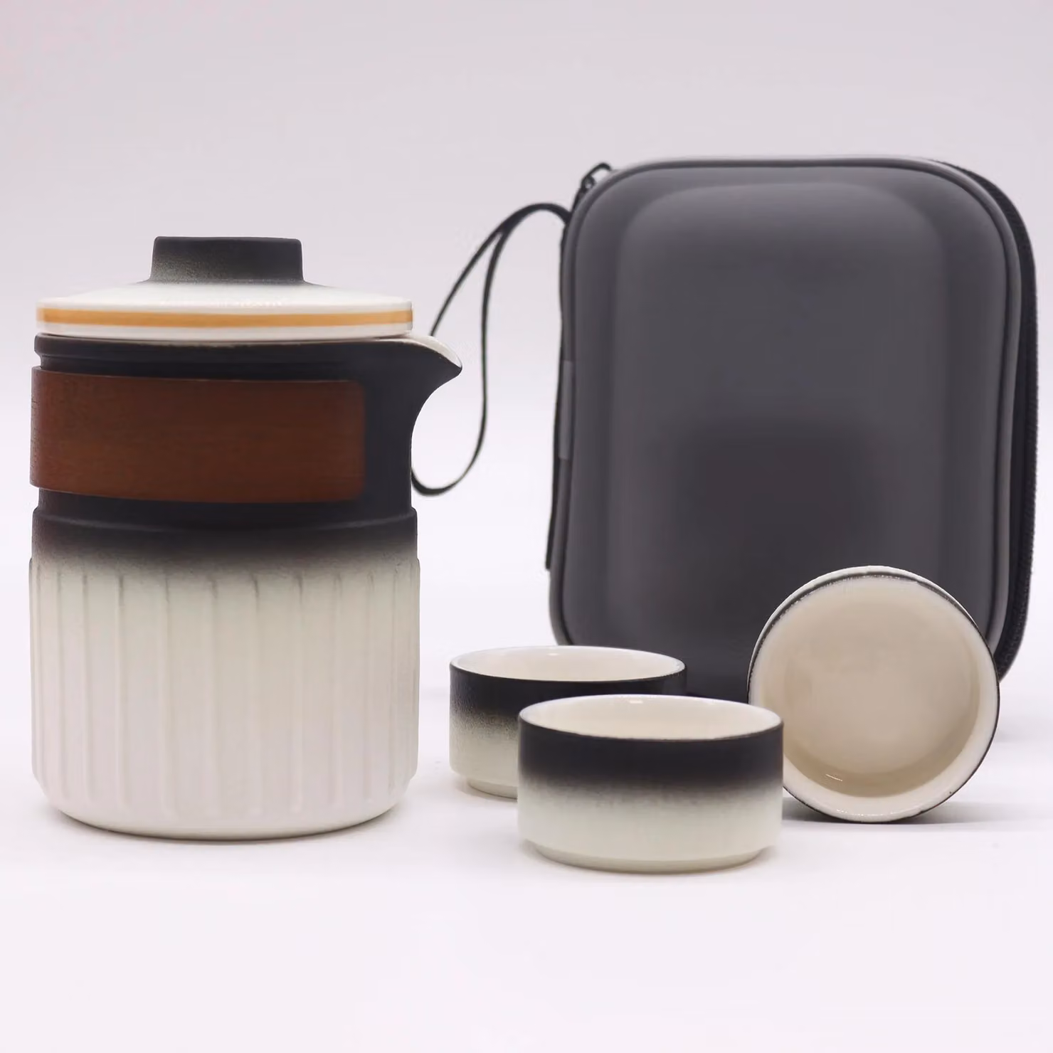 KDMD Three Friends Travel Ceramic Teapot Set with Infuser in Black – 3