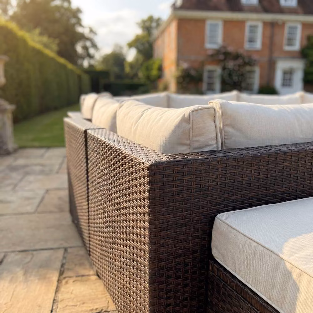 Rosewood & Stone Home Stowe 10 Seat Small U-Shape Modular Garden Furniture Set in Cream and Brown – 3