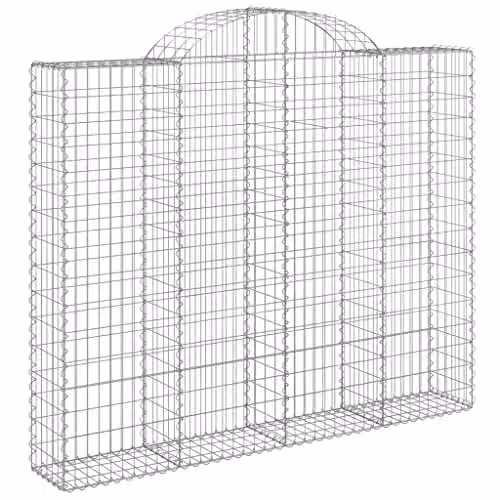 vidaXL Arched Gabion Basket in Silver Galvanised Steel, W: 200 cm, D: 30 cm, H: 160-180 cm