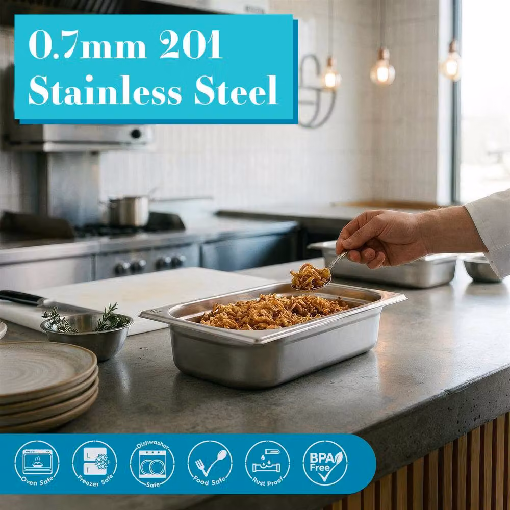Argon Tableware Stainless Steel Gastronorm Containers with Lid, 1/4 Size, 1.5 l, Set of 4, Silver – 2