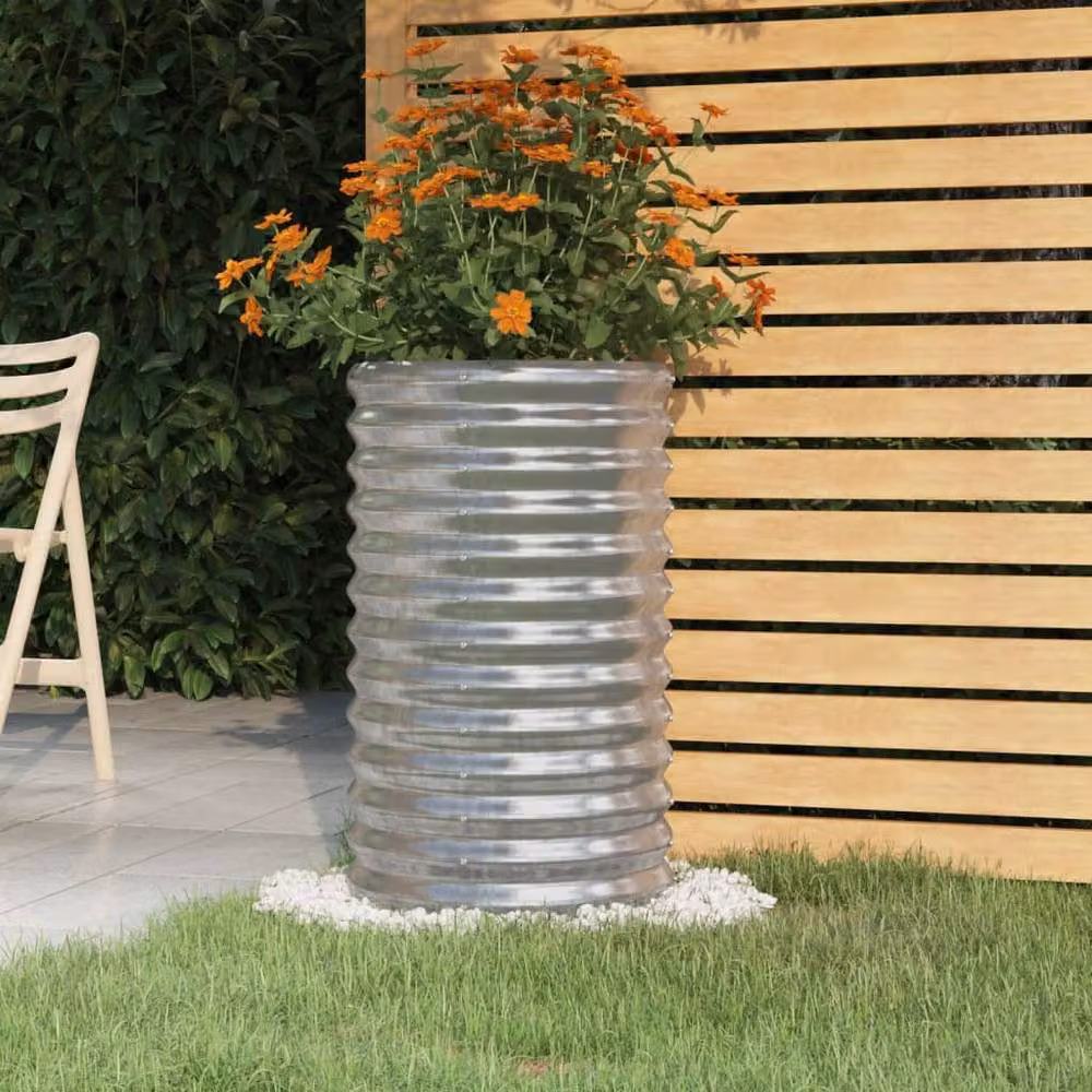 Berkfield Home Durable Steel Garden Planter Tub, Silver, W/D/H: 40 x 40 x 68 cm – 2