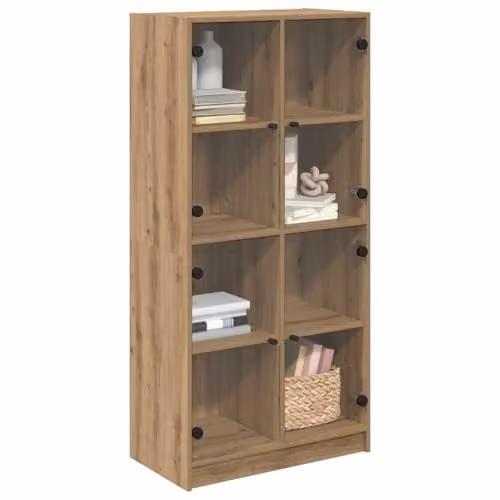 vidaXL Modern Highboard in Artisan Oak with Glass Doors, W/D/H: 68 x 37 x 142 cm – 1