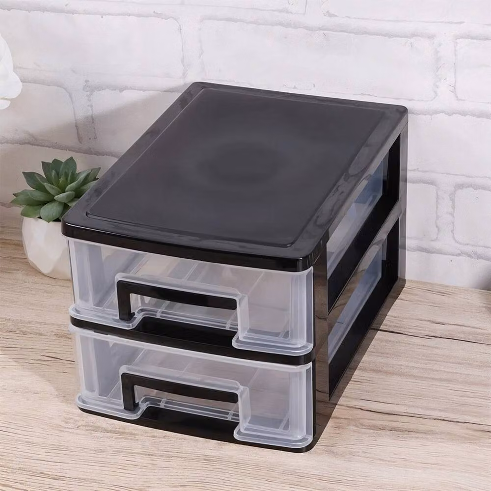 NESTLUNE 2 Tier Plastic Drawer Desktop Organiser Storage Tower in Transparent/Black, W/D/H: 100 x 22 x 100 cm – 4