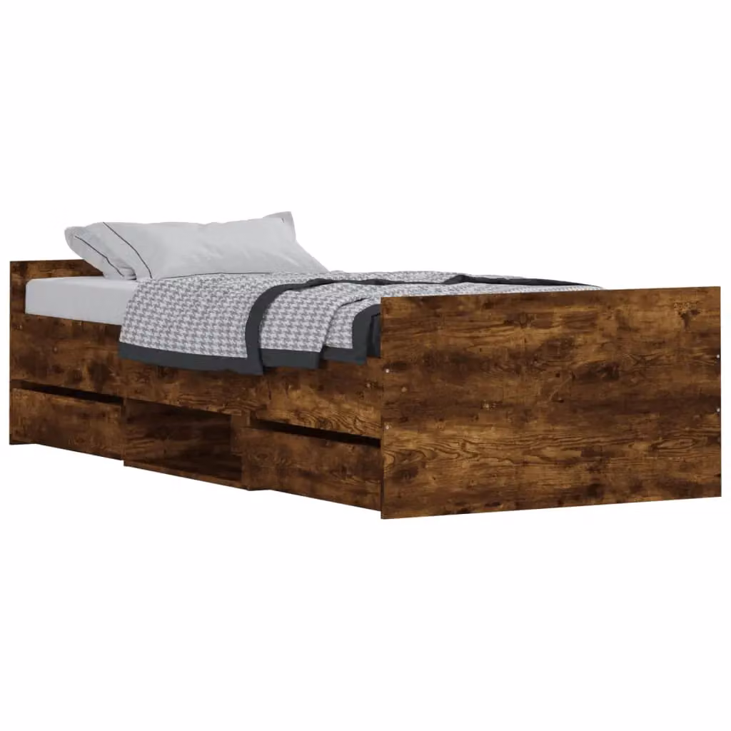 Berkfield Home Single Bed Frame with Headboard, Footboard and Drawers in Smoked Oak Brown, W/D/H: 90 x 190 cm – 2