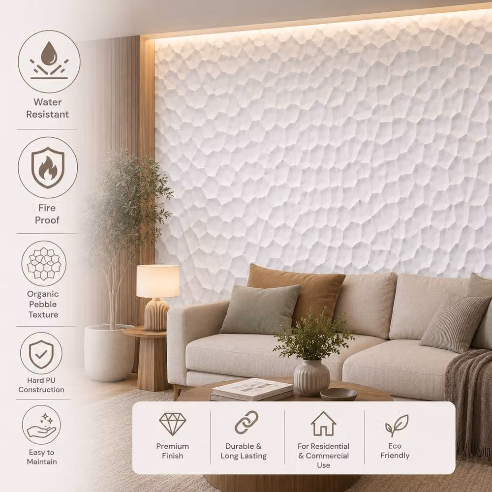 ENER-J Pebble Jade White Hard PU Wall Panel, Pack of 2, W: 120 cm, H: 60 cm, D: 2.5 cm – 2