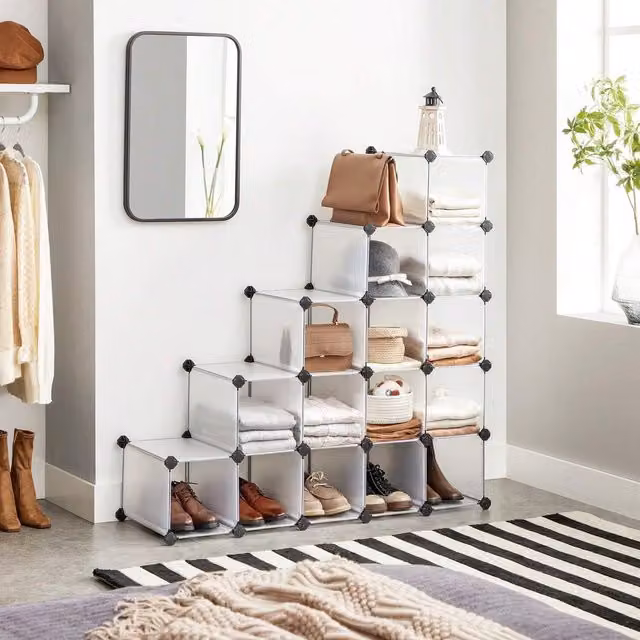 SONGMICS Modular Stackable Shoe Rack Storage Unit, White