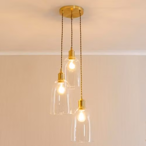ValueLights Kira Glass Dome 3 Drop Cluster Ceiling Pendant Light in Brushed Gold with Bulbs – 2