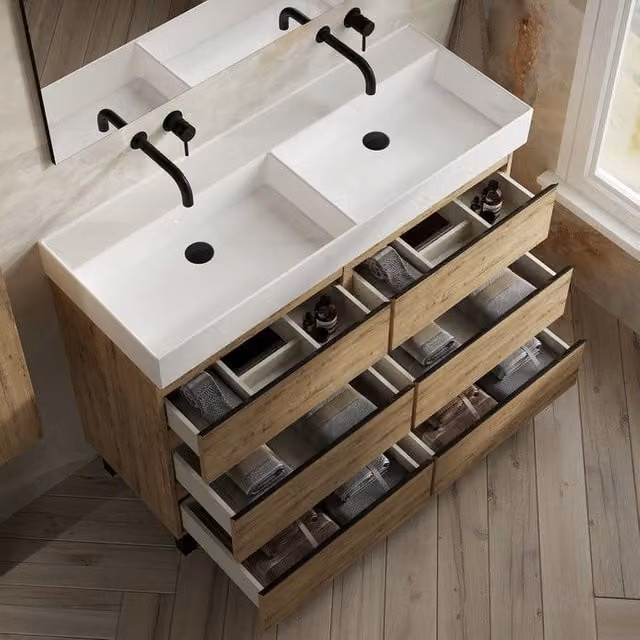Banyetti Vatilla 1200mm Floorstanding Vanity with Veneto No Tap Hole Basin in Ostippo Light Oak (W: 120 cm, D: 45 cm, H: 84 cm) – 1