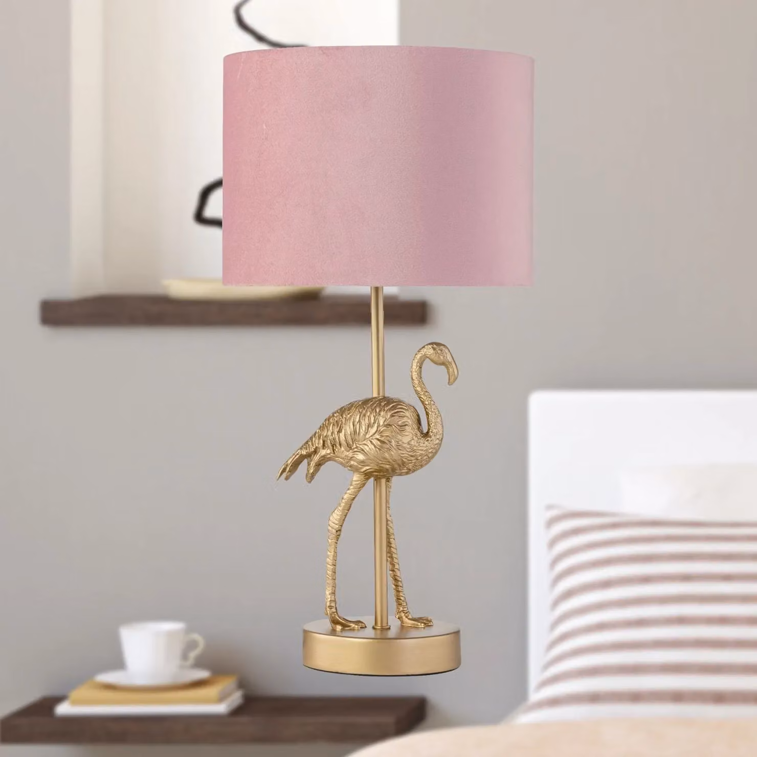 First Choice Lighting Flamingo Set of 2 Gold and Pink Velvet Table Lamps – 3