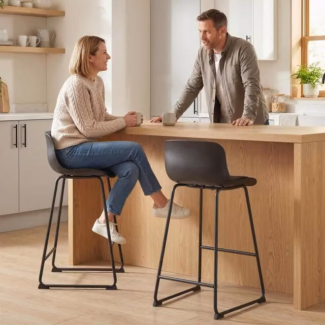HOMCOM Set of 2 Modern PU Leather Bar Stools in Black