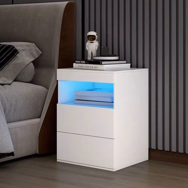 EONLION Modern White 3-Drawer Bedside Table with Integrated LED Lighting, Width: 100 cm – 1