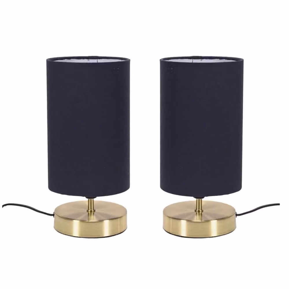 ValueLights Francis Pair of Dimmable Touch Table Lamps in Navy and Brushed Gold – 4