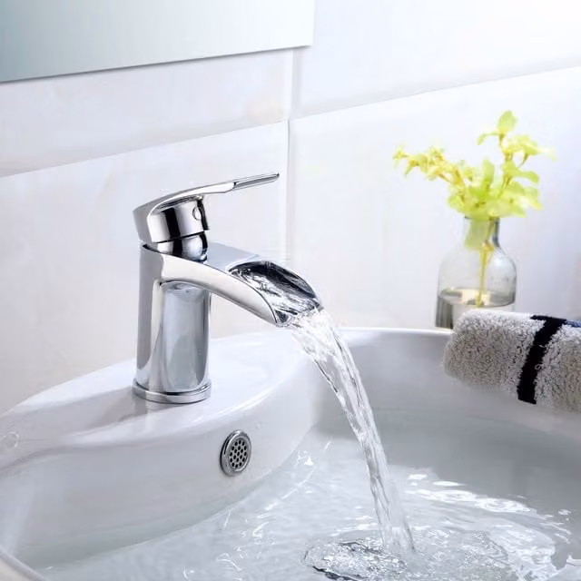 Nes Home Chrome Waterfall Basin Mono Mixer Tap with Pop Up Waste in Silver – 1