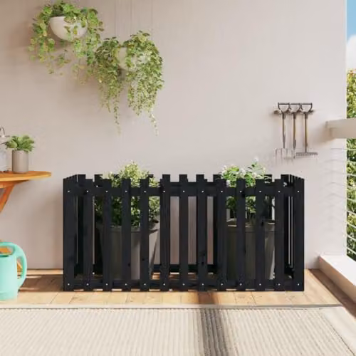 vidaXL Wooden Raised Garden Bed with Fence Design in Black, W/D/H: 150 x 50 x 70 cm – 2