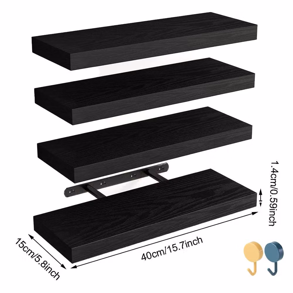 Ventryn Black 4-Piece Floating Wall Shelves and Picture Display Rack – 2