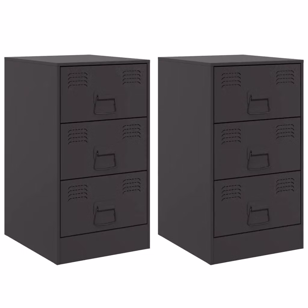 Berkfield Home Set of 2 Black Metal Industrial Bedside Cabinets, W/D/H: 34.5 x 39 x 62 cm – 1
