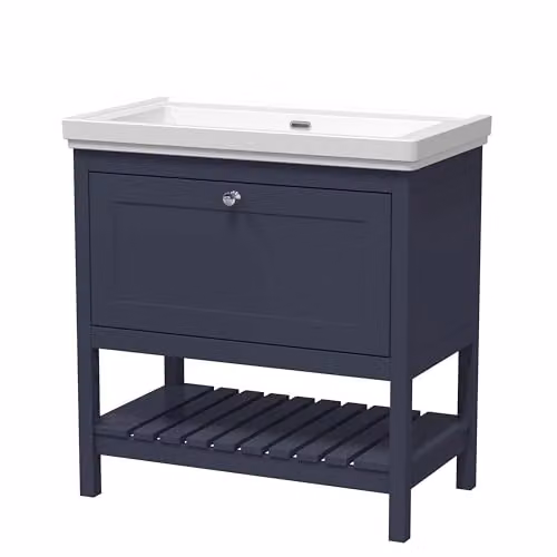 Balterley Freestanding Bathroom Vanity Unit with Basin and Open Shelf, Blue or Grey, W: 80 cm, D: 47 cm, H: 46.5 cm – 5