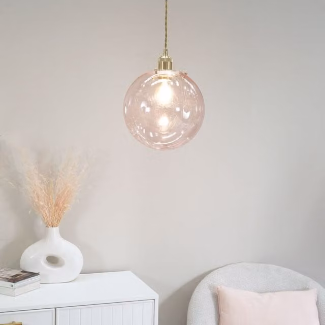 ValueLights Frenchie Modern Pink Tinted Glass Sphere Globe Lamp Shade with LED Bulb and Gold Brass Base