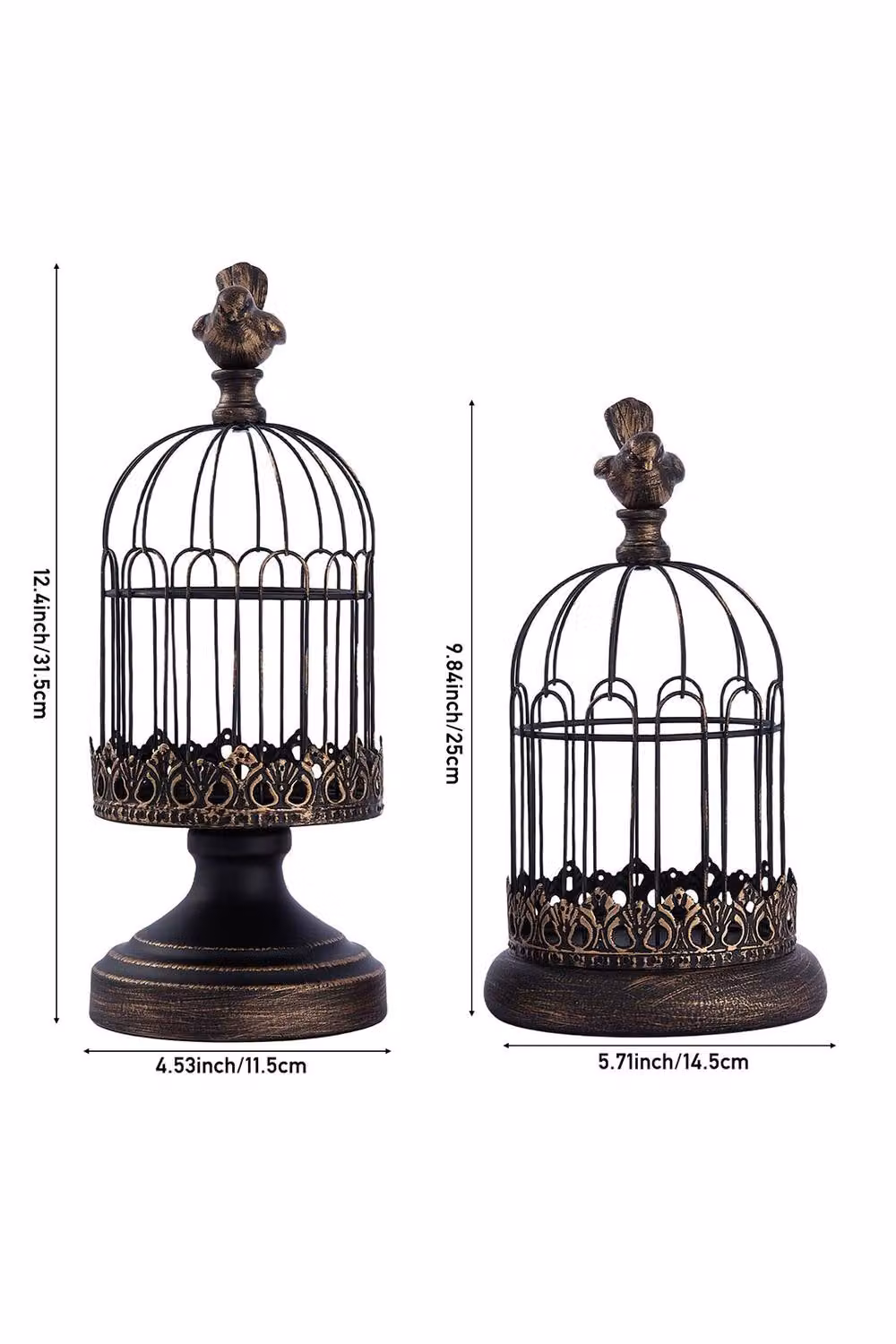 Living and Home Set of 2 Vintage-Style Metal Birdcage Candle Holders in Black – 4