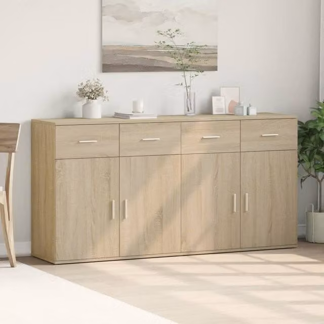 Berkfield Home Set of 2 Sonoma Oak Sideboards in Light Tan, W/D/H: 79 x 38 x 80 cm