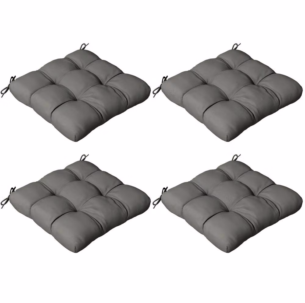 STILVORA Set of 4 Grey Polyester Square Seat Cushions with Ties, W/D/H: 48 x 48 x 4 cm – 4
