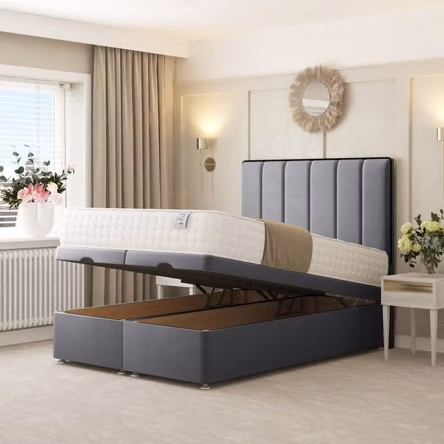 Bed Choices Herringbone Ottoman Upholstered Divan Bed with 54 inch Headboard in Grey, W/D/H: 140 x 200 cm