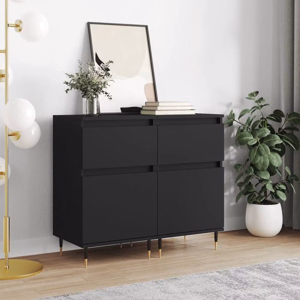 Berkfield Home Set of 2 Black Matt Engineered Wood Sideboards, W/D/H: 40 x 35 x 70 cm – 2