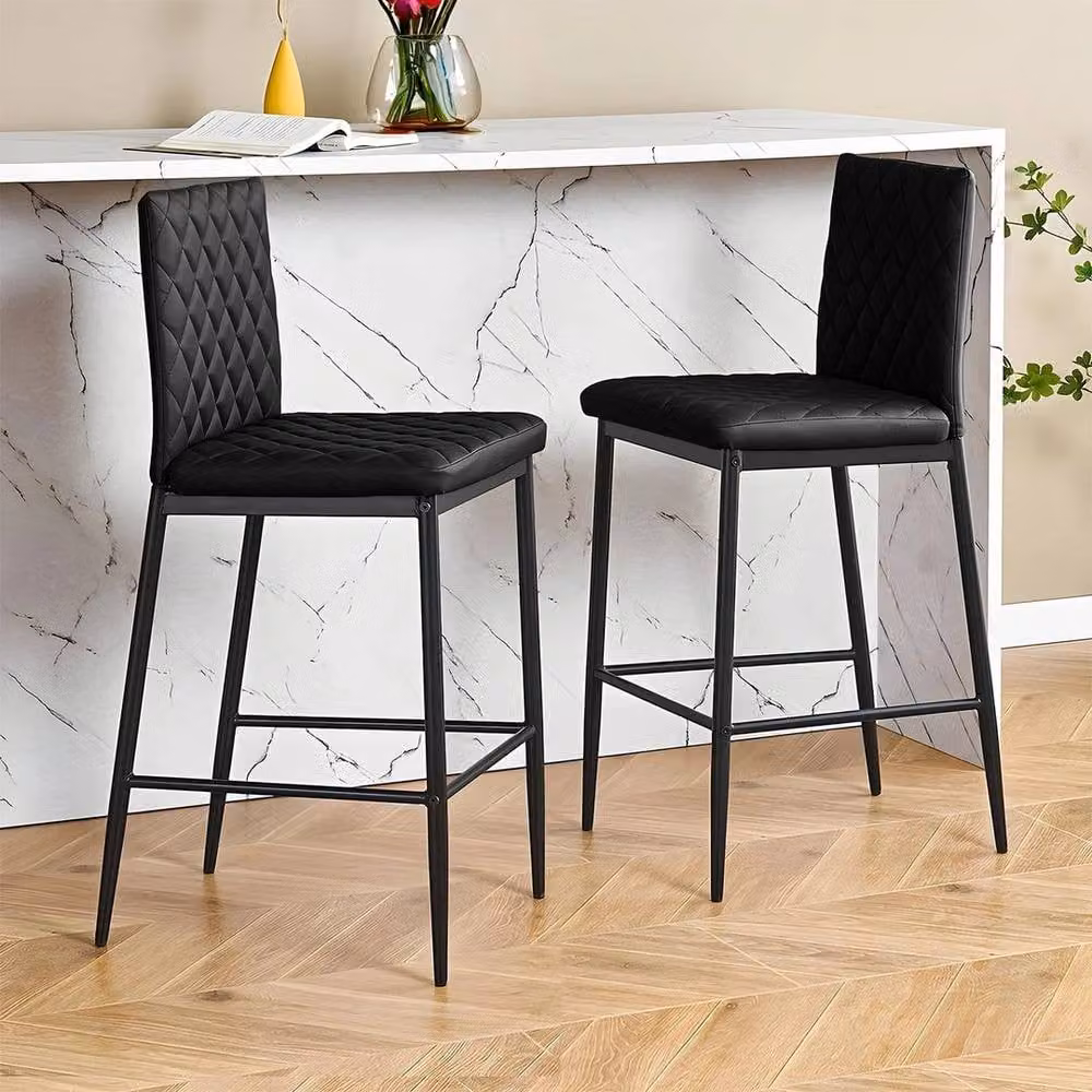 SPETLEK Set of 2 Black PU Padded Pub Breakfast Bar Stools – 4