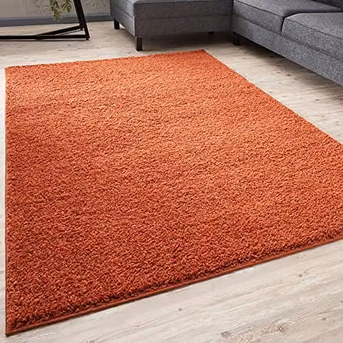THE RUGS Terra Plain Soft High Pile Shaggy Rug, Orange, W: 160 cm, D: 230 cm – 1