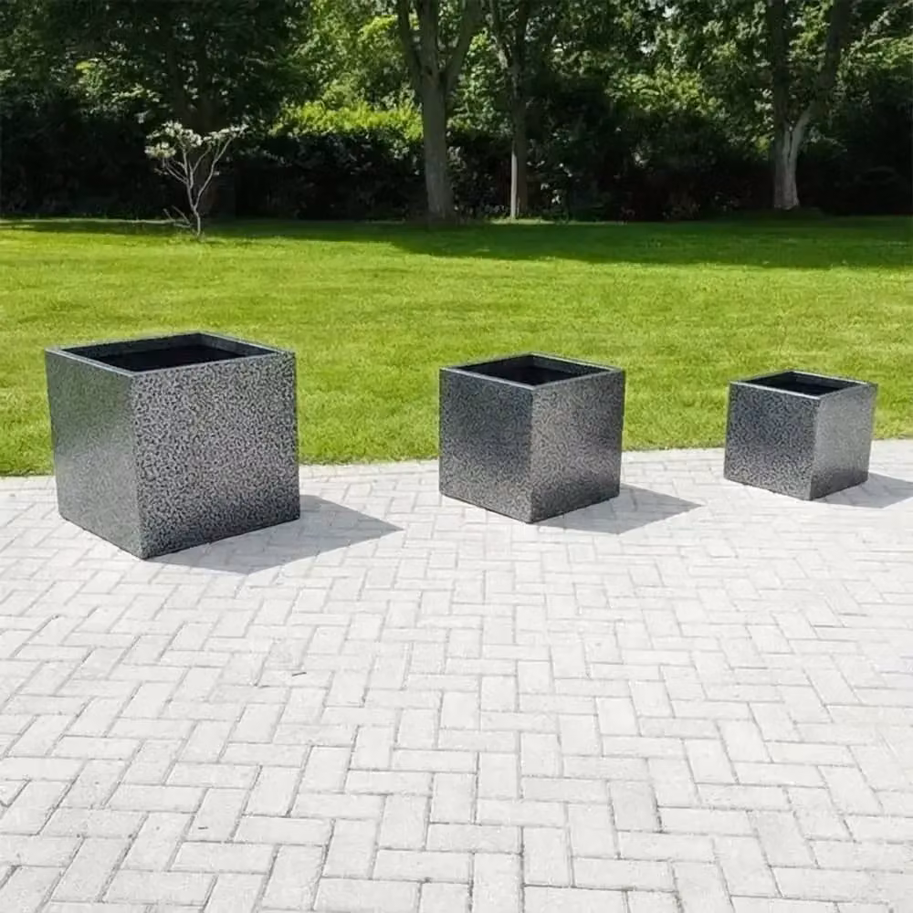 Tulipy Galvanised Steel Square Planter Tub in Silver and Black, W: 60 cm, D: 60 cm, H: 60 cm – 5