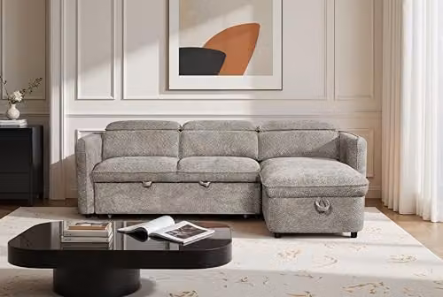 Beehive Furniture Corfu Reversible L-Shape Corner Sofa Bed in Grey Fabric with Adjustable Headrest and Sleeping Function – 2