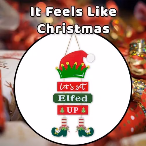 VFM e-Store Elfed Up Christmas Hanging Sign, Multicolour, W: 45 cm, H: 21 cm – 7