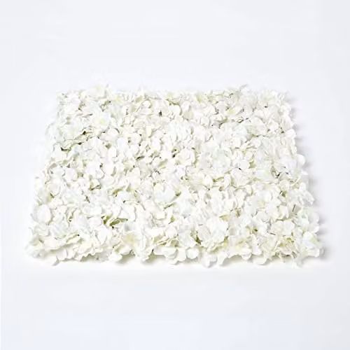 HOMESCAPES Cream Hydrangea Artificial Flower Wall Panel, W: 50 cm, H: 50 cm