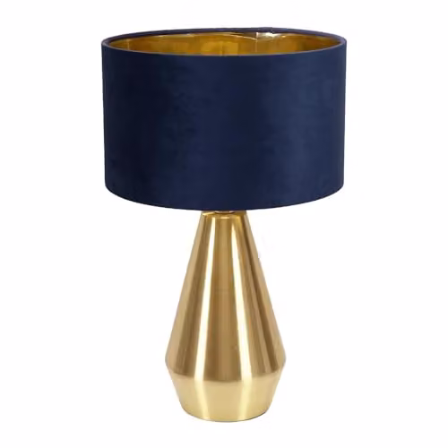 ValueLights Jax Antique Brass Touch Table Lamp with Navy Blue Velvet and Gold Inner Shade, H: 41.0 cm, W: 25.0 cm, D: 25.0 cm – 1
