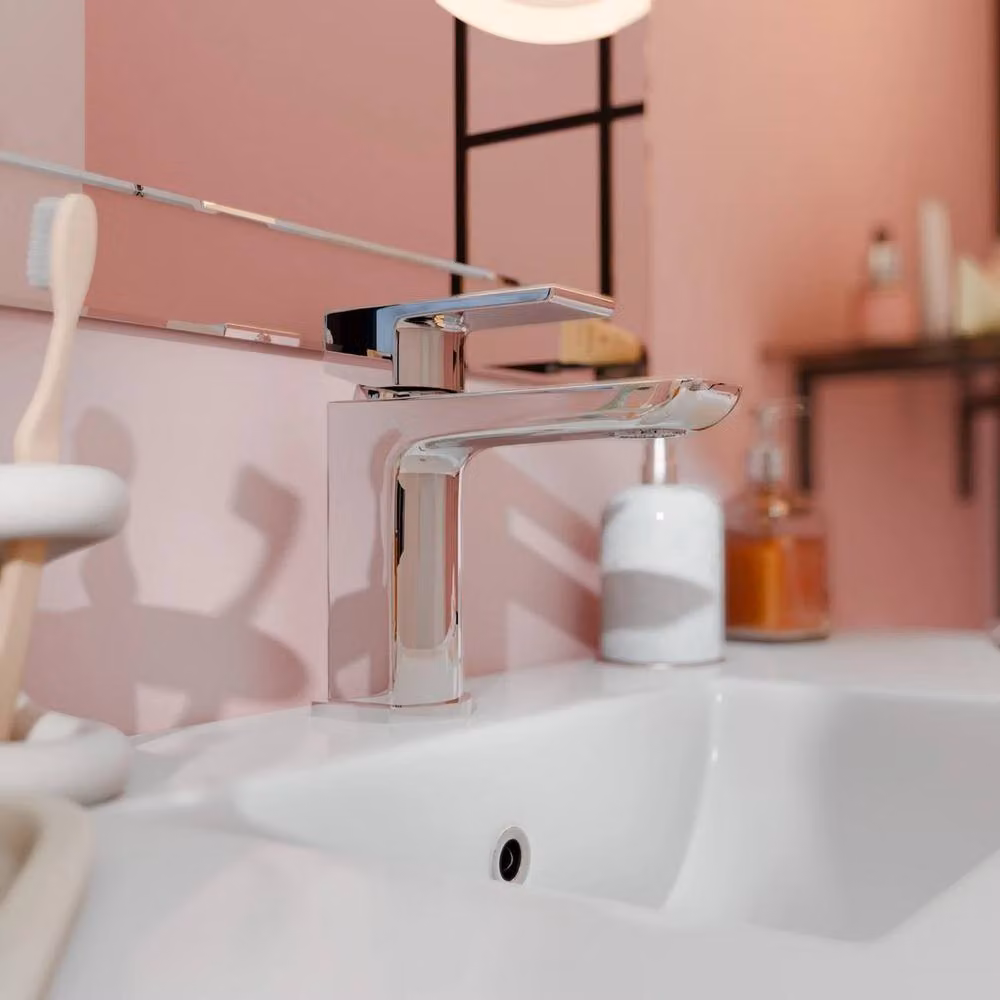 FLAVORA Square Chrome Basin Mixer Tap in Metallic Silver – 3