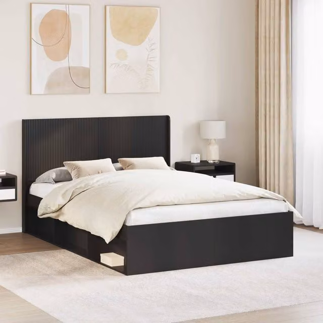 Berkfield Home Modern Bed Frame with Headboard and Side Compartment Storage, Black, W/D/H: 120 x 200 cm