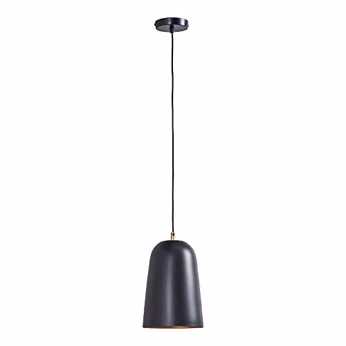 ValueLights MiniSun Industrial Style Metal Suspended Dome Pendant Light in Black and Gold/Brass