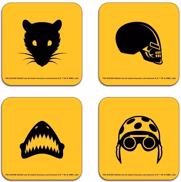 Zavvi Suicide Squad Icons Coaster Set, Multicolour Wood and Cork