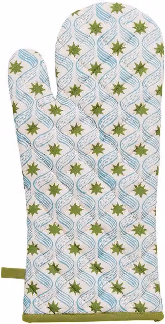 Land & Shore Stella Single Cotton Oven Glove in Green, Turquoise and Multicolour with Hanging Loop