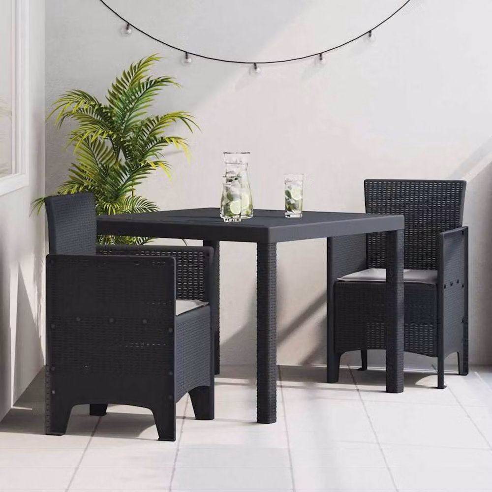 Berkfield Home 3 Piece Anthracite Poly Rattan Garden Dining Set with Cushions – 2